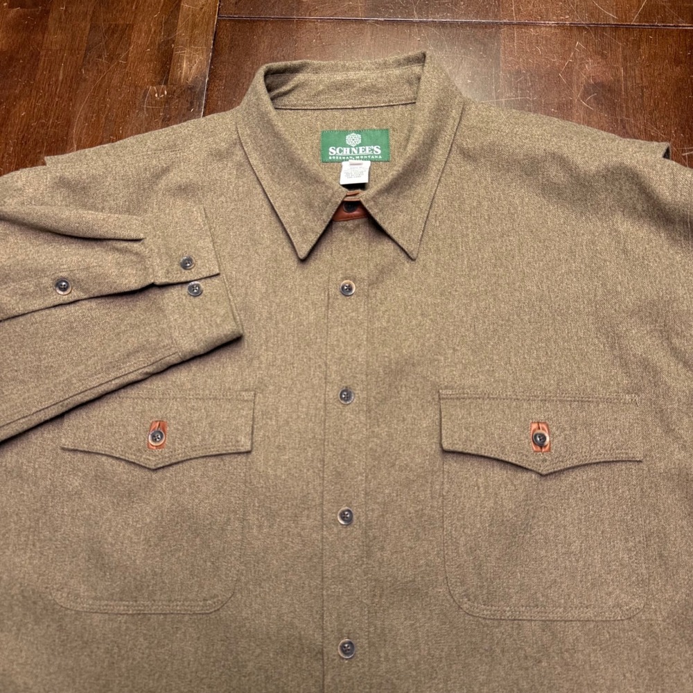 Schnee's Montana Field Shirt Mens XXL Olive Brown Leather Trim Western Yoke